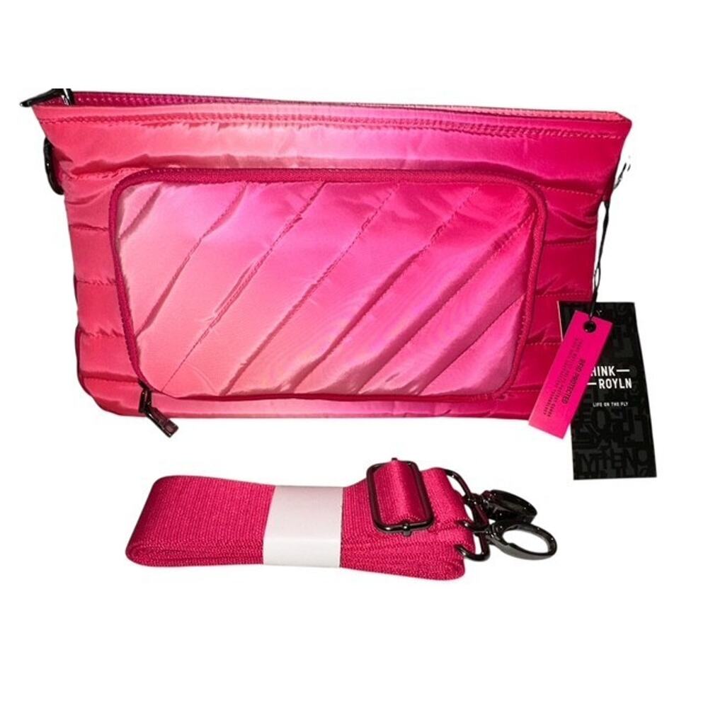 THINK ROYLN Quilted Pink Crossbody Purse Detachable Strap Pouch Bag RFID Protect